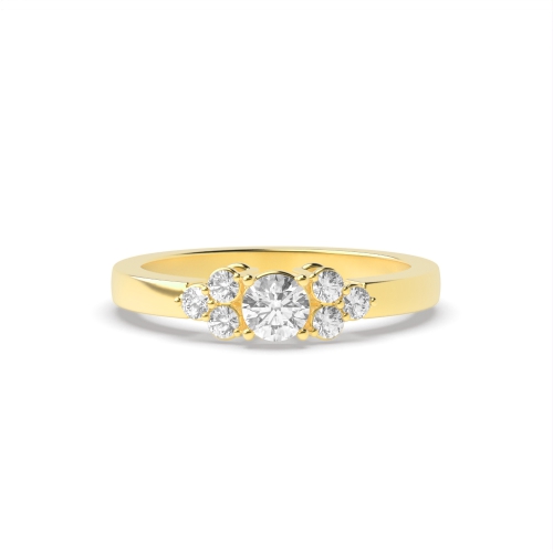 4 Prong Round Yellow Gold Cluster Diamond Ring