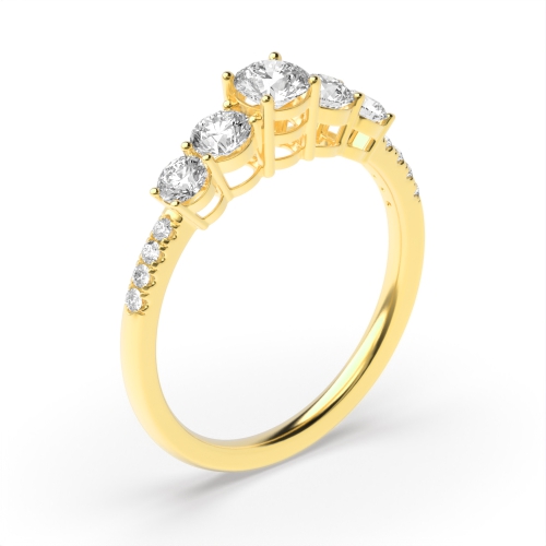 4 Prong Round Yellow Gold Five Stone Diamond Ring