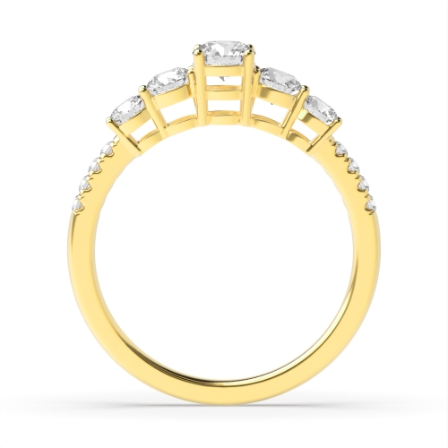 4 Prong Round Yellow Gold Five Stone Diamond Ring