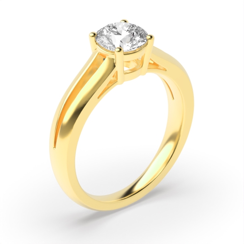 4 Prong Round Yellow Gold Split band Engagement Rings