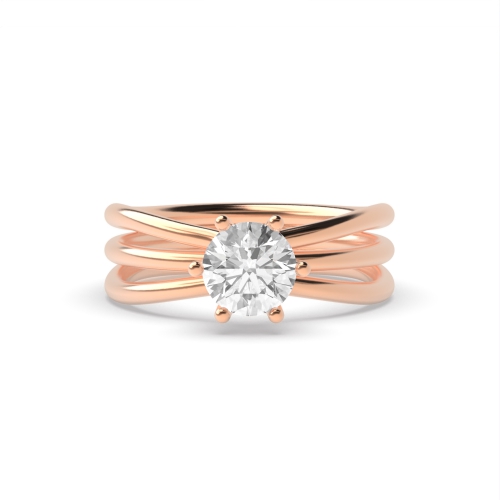 6 Prong Round Rose Gold Three bands Engagement Rings