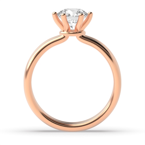 6 Prong Round Rose Gold Three bands Engagement Rings