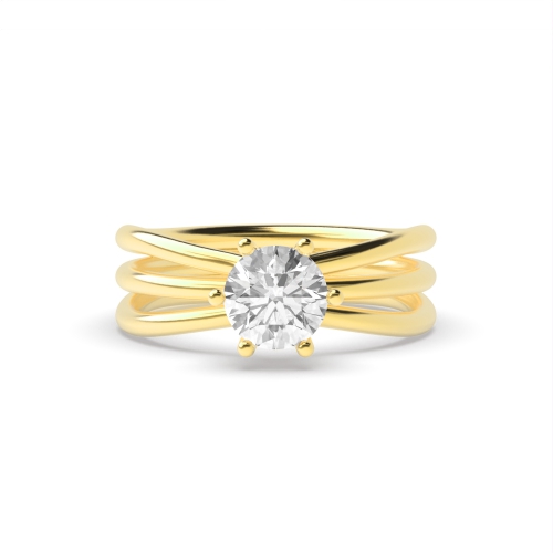 6 Prong Round Yellow Gold Three bands Engagement Rings