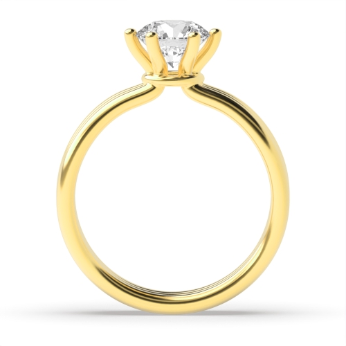 6 Prong Round Yellow Gold Three bands Engagement Rings