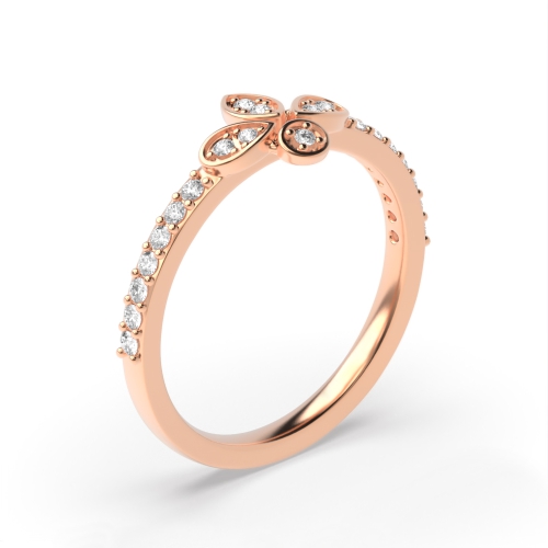 Pave Setting Round Rose Gold Luna petal Engagement Rings