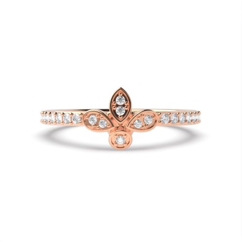 Pave Setting Round Rose Gold Luna petal Engagement Rings