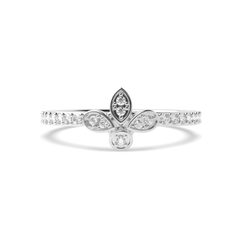 Pave Setting Round Luna petal Engagement Rings