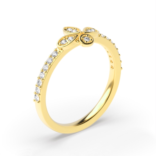 Pave Setting Round Yellow Gold Luna petal Unique Engagement Rings
