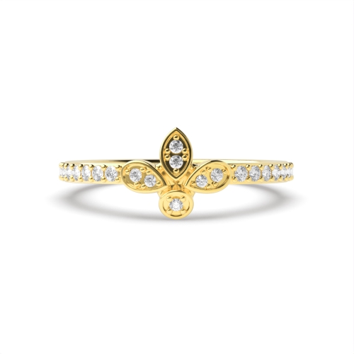 Pave Setting Round Yellow Gold Luna petal Unique Engagement Rings