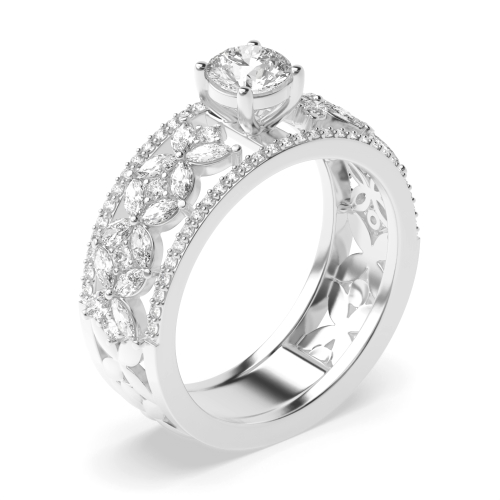 prong setting round and marquise shape diamond engagement ring
