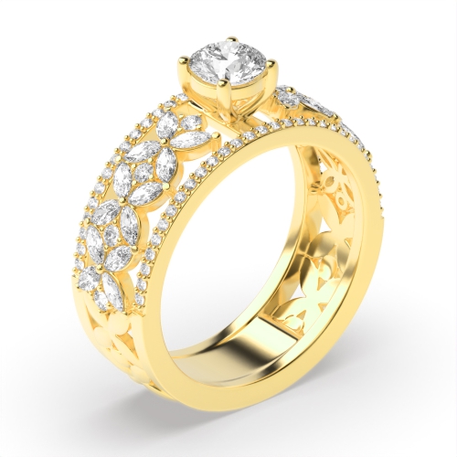 4 Prong Round Yellow Gold Bolded Vintage Engagement Rings