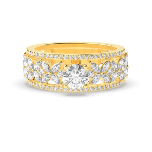 4 Prong Round Yellow Gold Bolded Vintage Engagement Rings