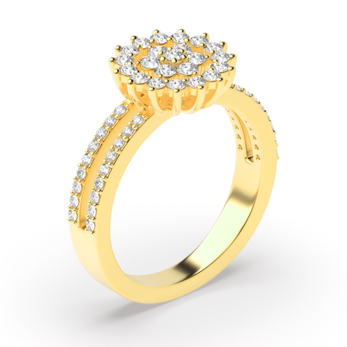 3 Prong Round Yellow Gold Side stone Unique Engagement Rings