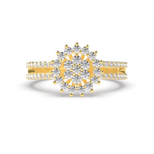 3 Prong Round Yellow Gold Side stone Unique Engagement Rings