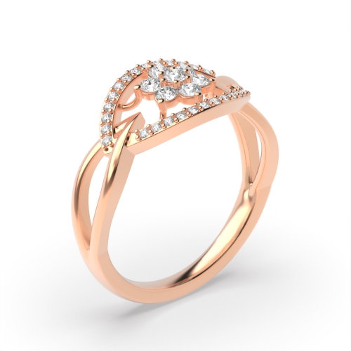 3 Prong Round Rose Gold Floral styled Unusual Engagement Rings