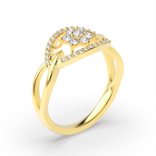 3 Prong Round Yellow Gold Floral styled Unique Engagement Rings