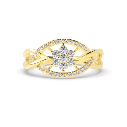 3 Prong Round Yellow Gold Floral styled Unique Engagement Rings