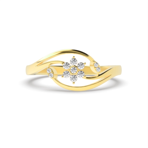 Bezel Setting Round Yellow Gold flowerd Engagement Rings
