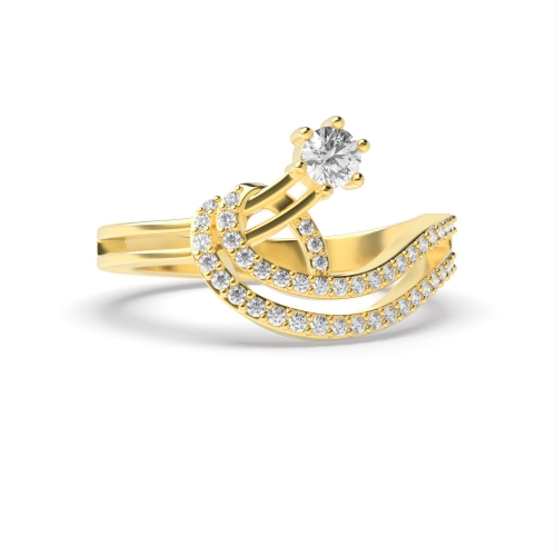 6 Prong Round Yellow Gold Crescendo Unique Engagement Rings