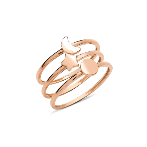 Rose Gold Triple band moon star Plain Ring Wedding Rings & Bands