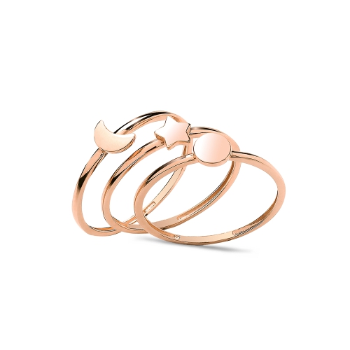 Rose Gold Triple band moon star Plain Ring Wedding Rings & Bands