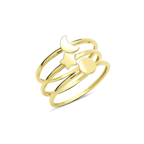 Yellow Gold Triple band moon star Plain Ring Wedding Rings & Bands