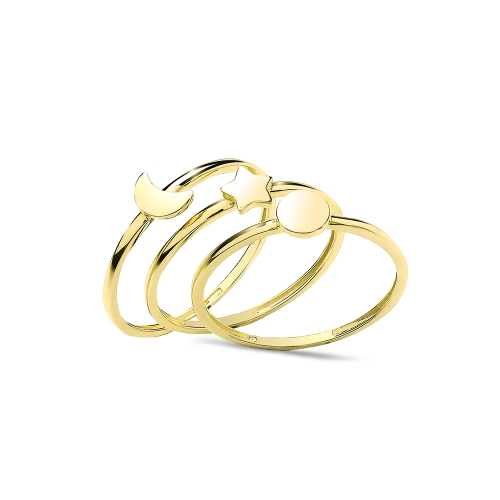 Yellow Gold Triple band moon star Plain Ring Wedding Rings & Bands