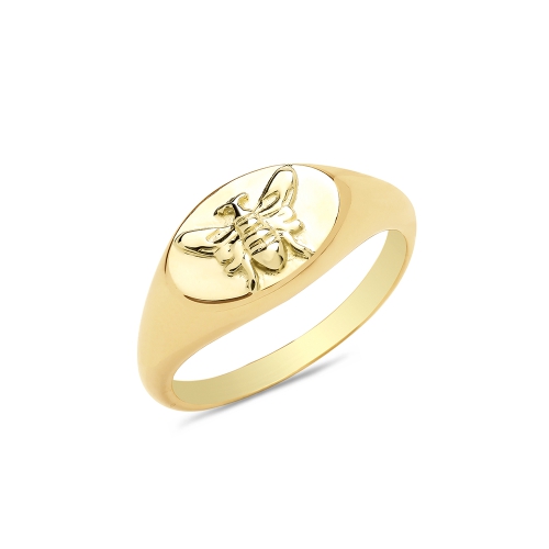 Yellow Gold Bee signet Plain Ring Wedding Rings & Bands