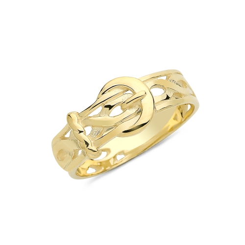 Yellow Gold Buckle Plain Ring Wedding Rings & Bands
