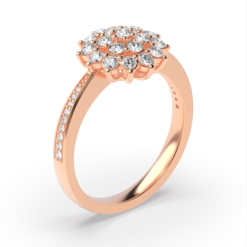 4 Prong Round Rose Gold Flower cluster Engagement Rings