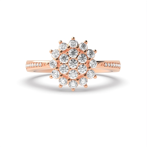 4 Prong Round Rose Gold Flower cluster Engagement Rings