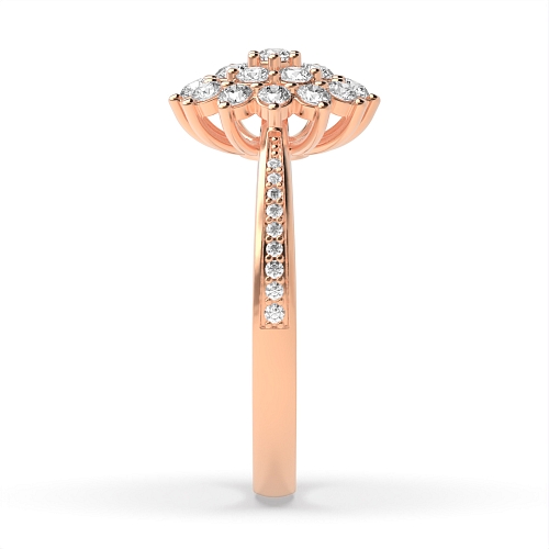 4 Prong Round Rose Gold Flower cluster Engagement Rings