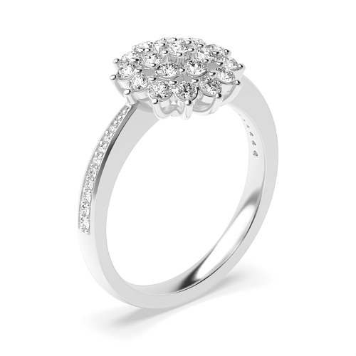 4 Prong Round Flower cluster Side Stone Engagement Rings