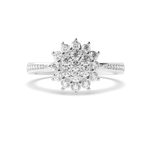 4 Prong Round Flower cluster Side Stone Engagement Rings
