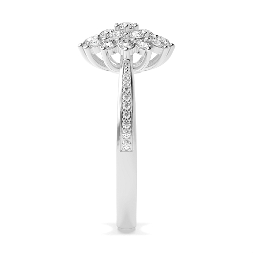 4 Prong Round Flower cluster Side Stone Engagement Rings