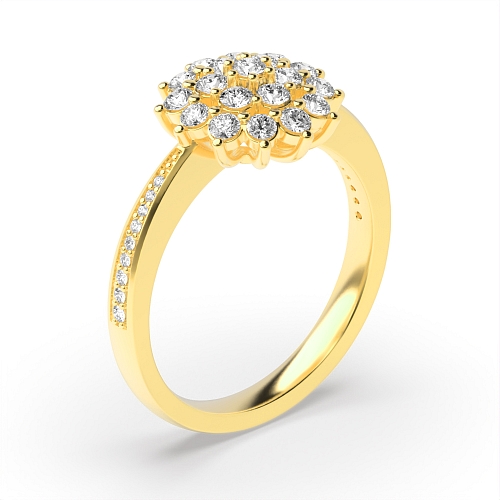4 Prong Round Yellow Gold Flower cluster Engagement Rings