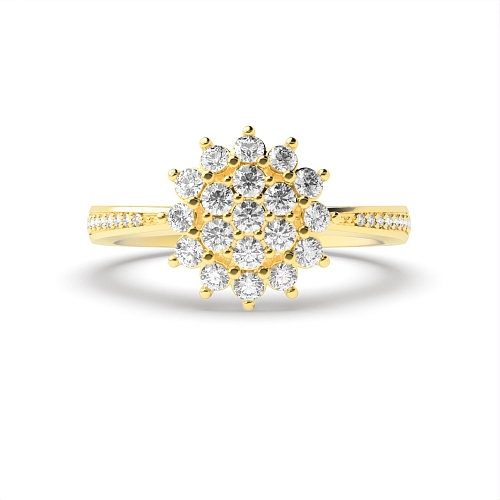 4 Prong Round Yellow Gold Flower cluster Engagement Rings
