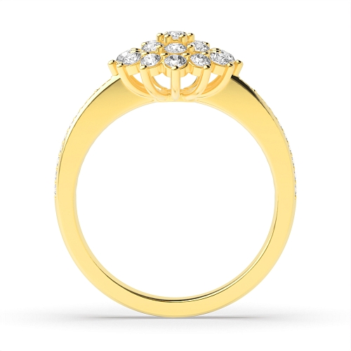 4 Prong Round Yellow Gold Flower cluster Engagement Rings