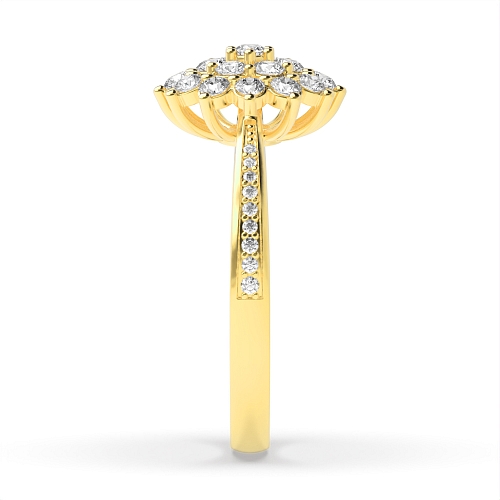 4 Prong Round Yellow Gold Flower cluster Engagement Rings