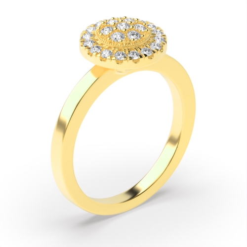 Pave Setting Round Yellow Gold Glimmer Halo Engagement Rings