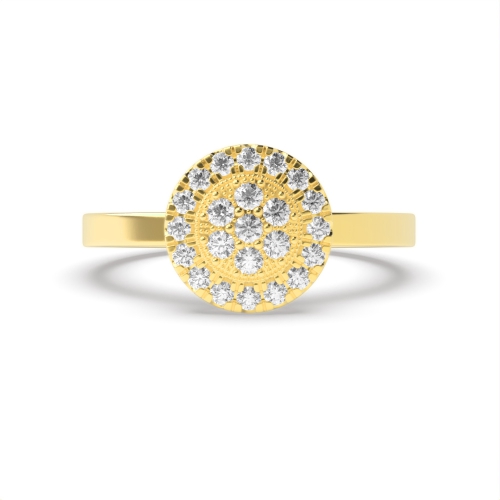 Pave Setting Round Yellow Gold Glimmer Halo Engagement Rings