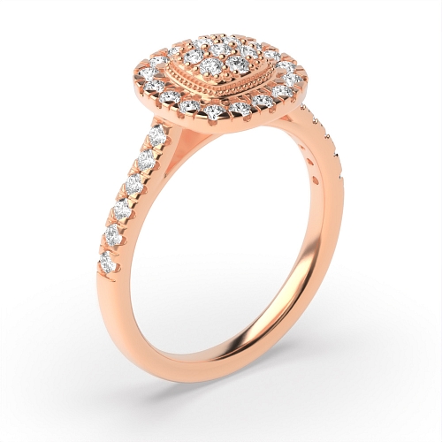 Pave Setting Round Rose Gold Radiantique Engagement Rings