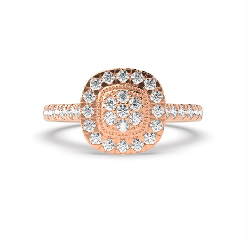 Pave Setting Round Rose Gold Radiantique Engagement Rings
