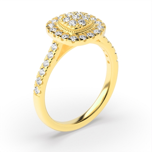 Pave Setting Round Yellow Gold Radiantique Engagement Rings