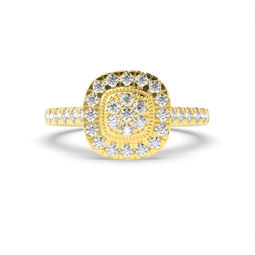 Pave Setting Round Yellow Gold Radiantique Engagement Rings