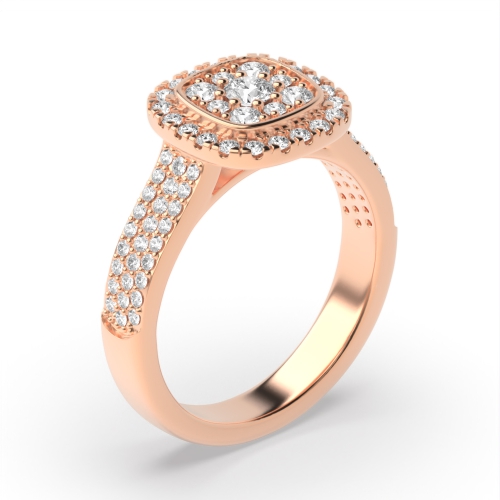 Pave Setting Round Rose Gold Clustered Engagement Rings