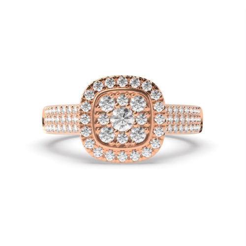 Pave Setting Round Rose Gold Clustered Engagement Rings