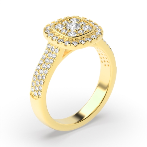 Pave Setting Round Yellow Gold Clustered Engagement Rings