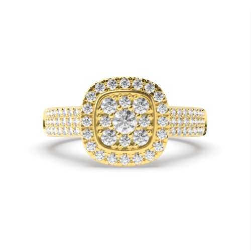 Pave Setting Round Yellow Gold Clustered Engagement Rings