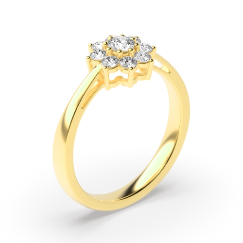 4 Prong Round Yellow Gold Flower Engagement Rings